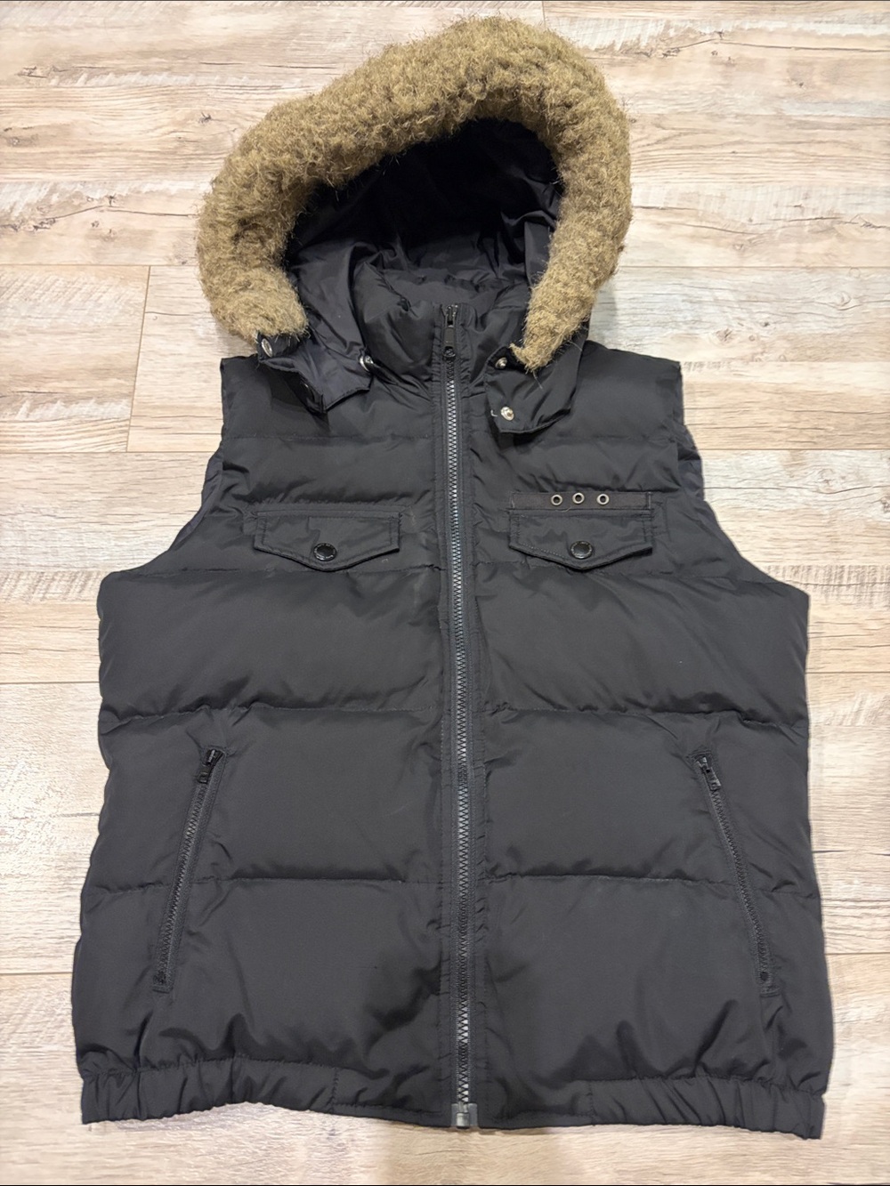Women’s Puffer Vest with Removable Faux Fur Hood